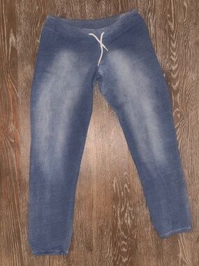 MONROW denim-blue vintage distressed design joggers sweatpants size Small